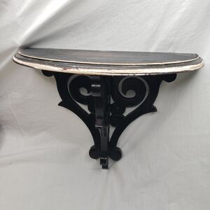 Small Vintage Distressed Black Scrolled Wood Wall Shelf